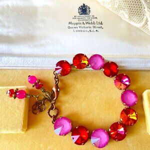 Fuchsia Pink Red Orange Magenta Rivoli Austrian Crystal Bracelet Bridesmaid Wedd